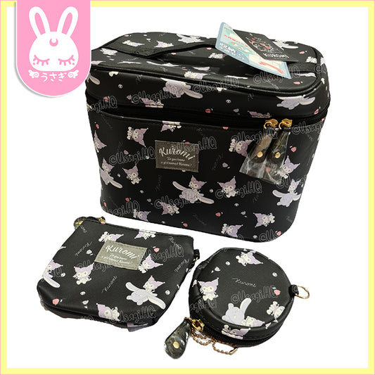 Kuromi & Baku Beautiful 3-Piece Travel Vanity Cosmetic Bag Set